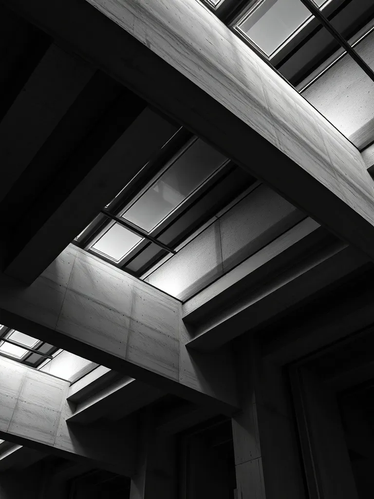 A minimalist black and white photograph of architectural lin